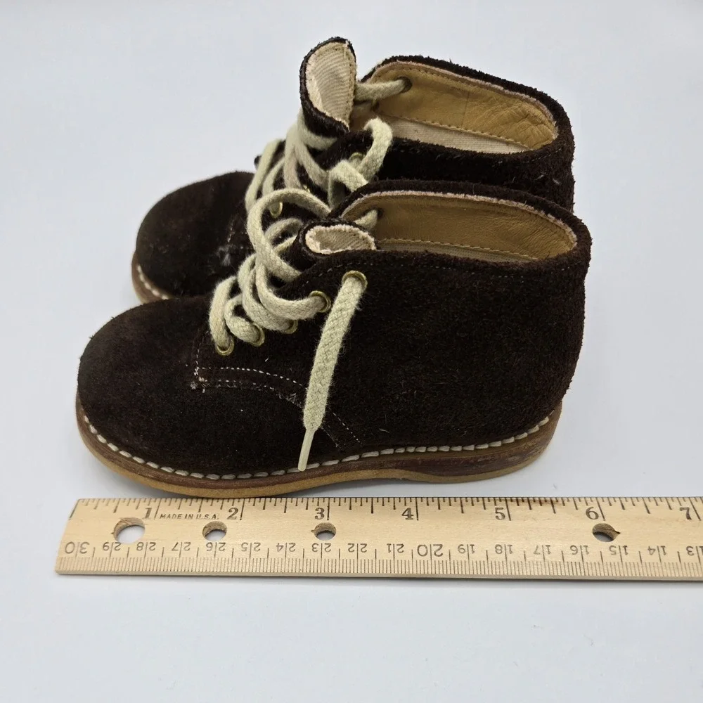 Vtg Kalisteniks Brown Lace Up Suede Toddler‎ Shoes  4 1/2 D